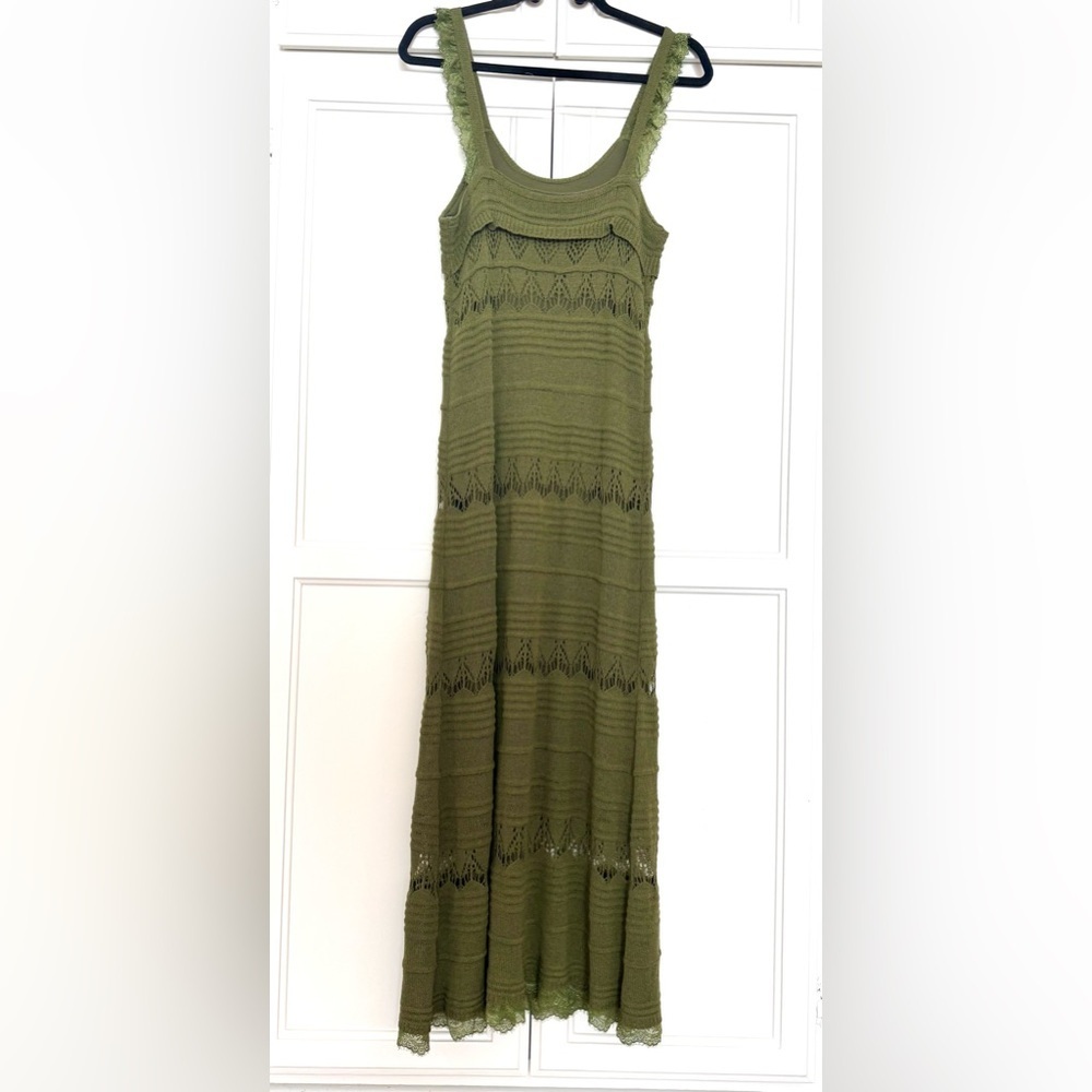 Cider Knit Lace Trim U-Neckline Midi in Matcha Green - Picture 8 of 11